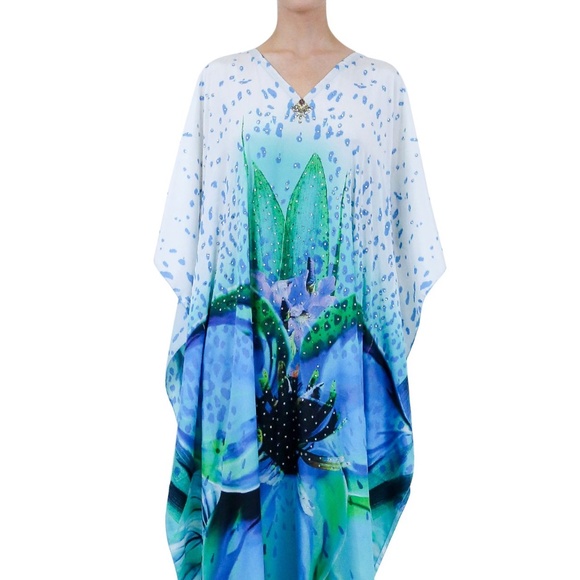 Floral Print Kaftan-Long Kaftan Dress in Flower - Picture 1 of 3